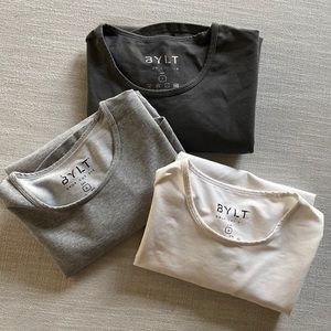 3 BYLT - drop cut basic tees . Gray + White: Small
